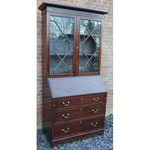 570 - A mahogany bureau bookcase, restored, cornice 112cm wide, ex The Retreat (19)