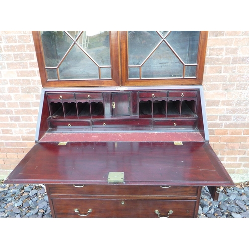 570 - A mahogany bureau bookcase, restored, cornice 112cm wide, ex The Retreat (19)