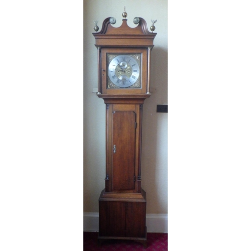 575 - William Atkinson, Sheffield, eight day oak longcase clock, brass face with silvered chapter ring, da... 