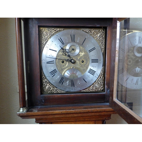 575 - William Atkinson, Sheffield, eight day oak longcase clock, brass face with silvered chapter ring, da... 