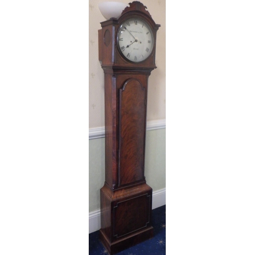 576 - A 19th cen eight day mahogany longcase clock, Whitehurst Derby, circular face, arched top, 206cm tal... 