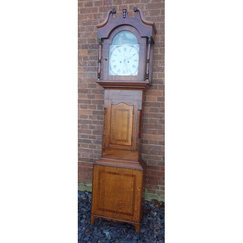 581 - A 19th cen, eight day, oak & mahogany banded longcase clock with painted face, Richmond, Yorks, miss... 