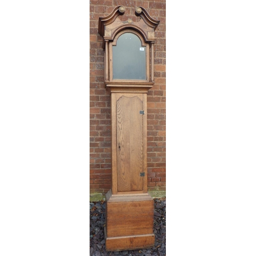 582 - An oak longcase clock case, missing movement, a/f, 220cm tall, ex The Retreat (118)