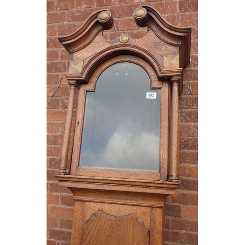 582 - An oak longcase clock case, missing movement, a/f, 220cm tall, ex The Retreat (118)