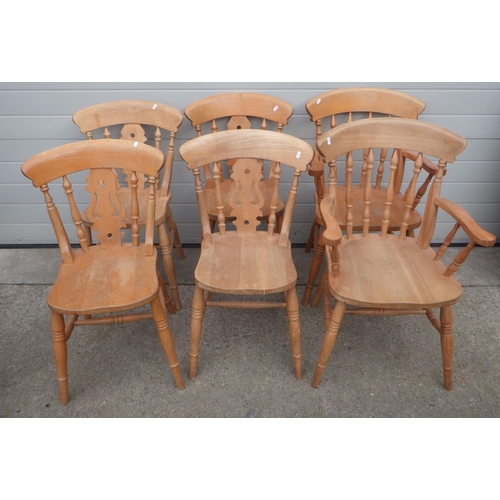 630 - A set of four modern kitchen chairs and further pair of carver chairs (6)