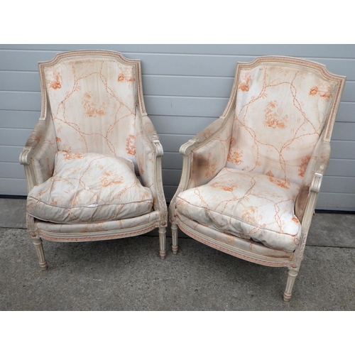 637 - A pair of Louis XVI style armchairs, upholstery a/f