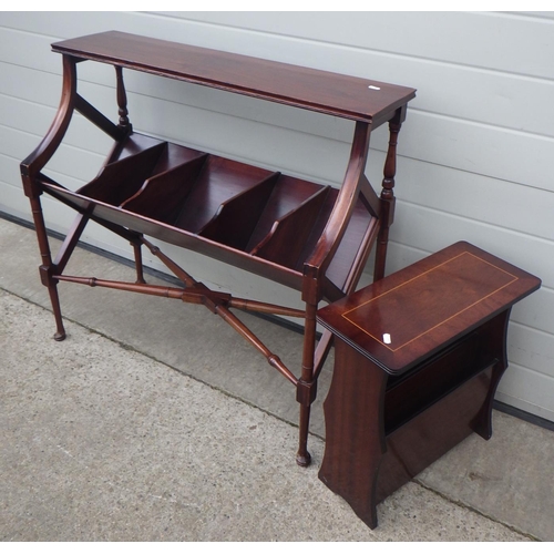 642 - A reproduction mahogany book trough together with a magazine rack (2)