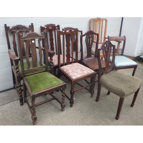 661 - A qty of nine chairs, incl pair of Geo III side chairs etc