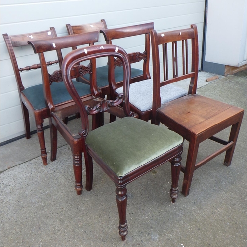 685 - A pair of Regency dining chairs and four further chairs, missing one seat