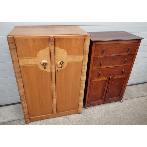 742 - A 1930's oak/ply chest together with a 1930's walnut dwarf wardrobe a/f (2)