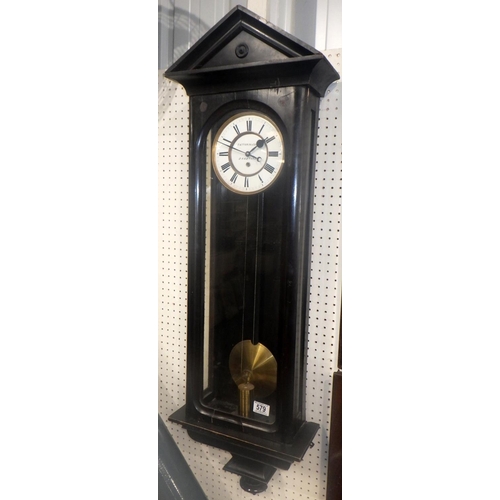 579 - A single weight Vienna wall clock, ebonised case Fattorini & Sons, Bradford, ex The Retreat (12)