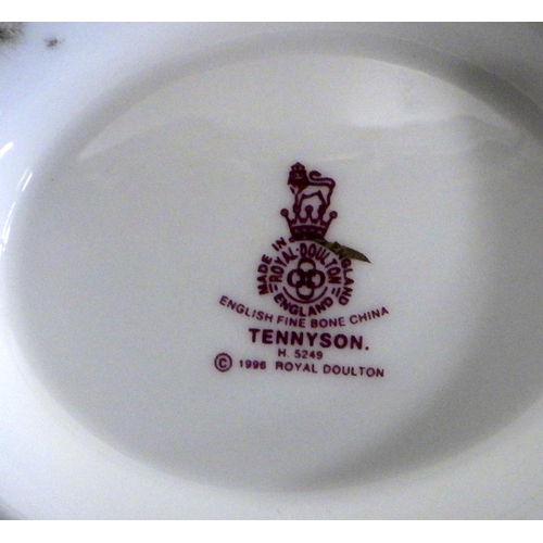 108 - A Royal Doulton Tennyson part tea service (stained) to include teapot, sugar bowl & 4 trio's