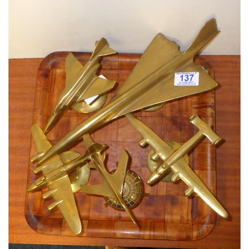 137 - A group of five brass aeroplane desk stands   412767