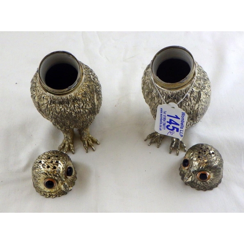 145 - A pair of plated owl sifters / condiment pots  628865