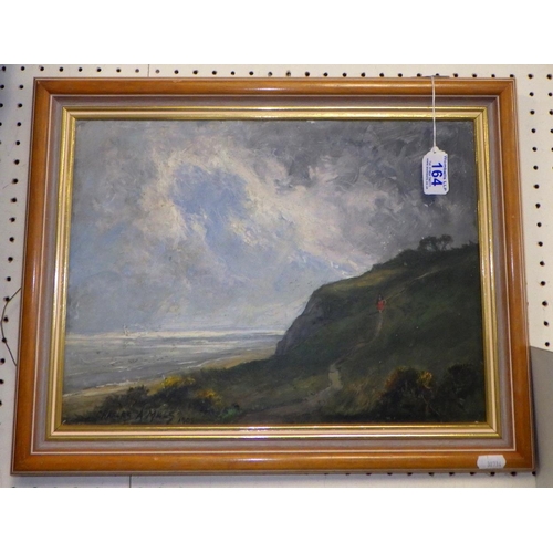 164 - Charles A Mills (1875-1922) 1905 oil on board coastline scene 47 x 37cm inc frame