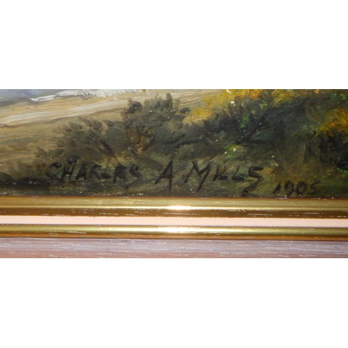 164 - Charles A Mills (1875-1922) 1905 oil on board coastline scene 47 x 37cm inc frame