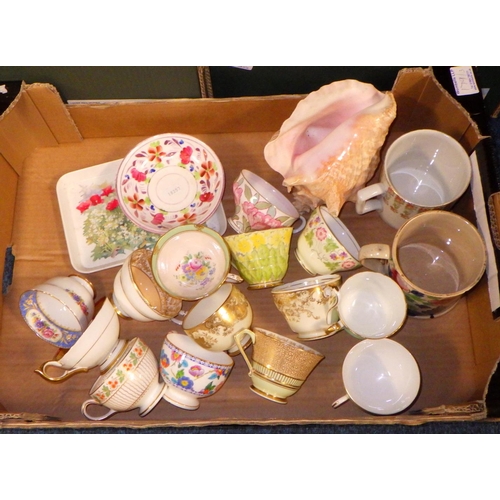 179 - Two boxes of misc glass ware together with a qty of misc cups etc to include a Royal Doulton figure,... 