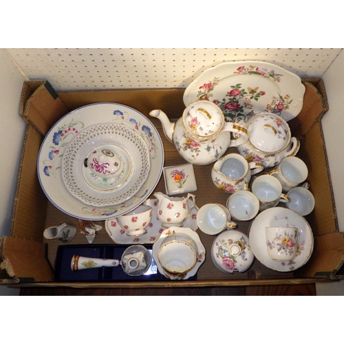 197 - A floral French part coffee set together with further continental ceramics and a Royal Doulton fruit... 