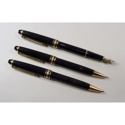 46 - A Montblanc Meisterstuck writing set comprising fountain pen, ballpoint pen and mechanical pencil to... 