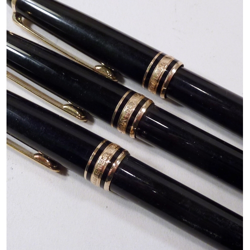 46 - A Montblanc Meisterstuck writing set comprising fountain pen, ballpoint pen and mechanical pencil to... 