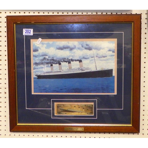 202 - A framed Titanic print together with two further prints and a Chris Lambert watercolour (4)