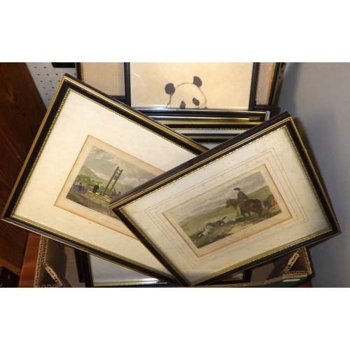 206 - A pencil signed etching together with a qty of prints and an oval gilt frame af