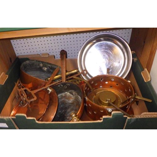 210 - Three boxes of misc copper, pewter and brass etc (3)