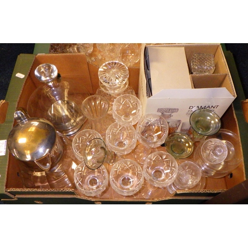 263 - Three boxes of glass ware to include drinking glasses, decanters etc (3)