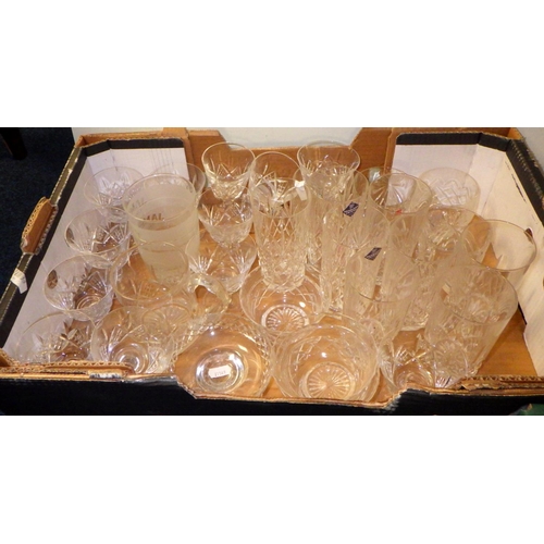 263 - Three boxes of glass ware to include drinking glasses, decanters etc (3)