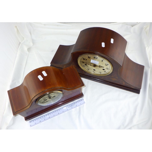 287 - An inlaid Westminster chime mantle clock (missing door) together with a further striking inlaid mant... 