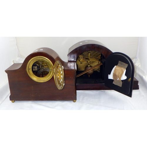 287 - An inlaid Westminster chime mantle clock (missing door) together with a further striking inlaid mant... 