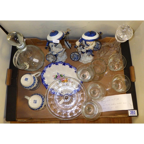 293 - Two decanters together with stemmed wine glasses, Oriental ceramic figures etc