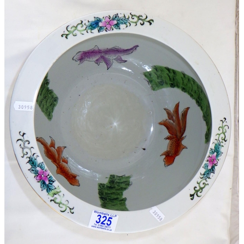 325 - An Oriental fish bowl jardinere 33 cm diameter