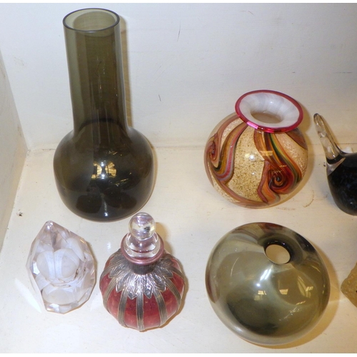 332 - A group of misc art glass, silver topped cut glass sifter, pill boxes etc