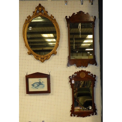 180 - Two mahogany framed mirrors together with a chalk framed mirror and a key wall box (4)