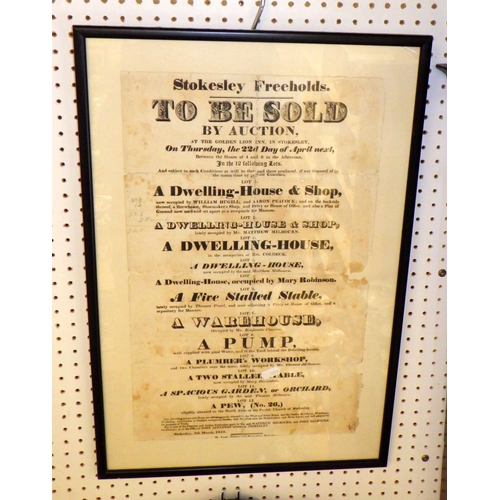 352 - A vintage Stokesley Auction poster together with a mahogany framed mirror, coastal oil on canvas, pr... 