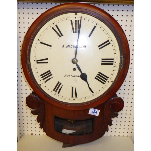 354 - A Victorian drop dial wall clock, loose bezel