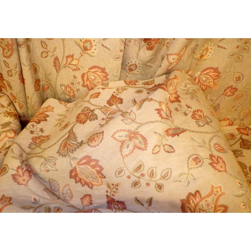 359 - Five beige floral curtains