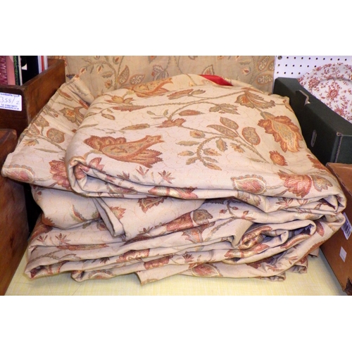 359 - Five beige floral curtains