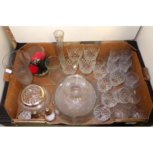 360 - A qty of misc glass wares to include ship & car in bottles, cut glass lamp shade etc