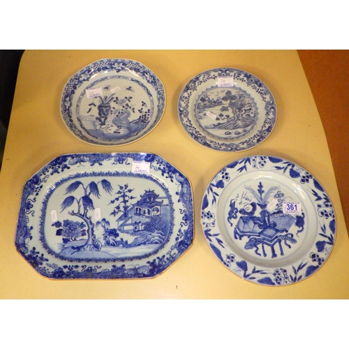 361 - Four various 19thC Chinese export blue and with plates AF (4)