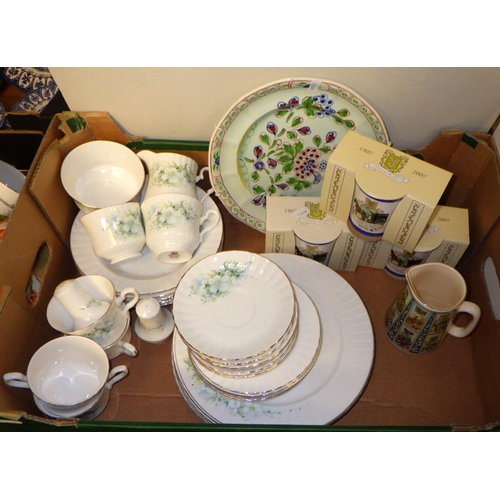 369 - Three boxes misc ceramics to include Royal Stafford tea ware, commemorative cups, Spode etc (3)