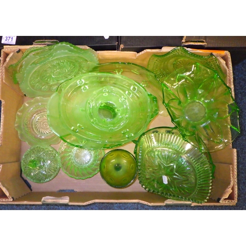 371 - Three boxes of misc green glass