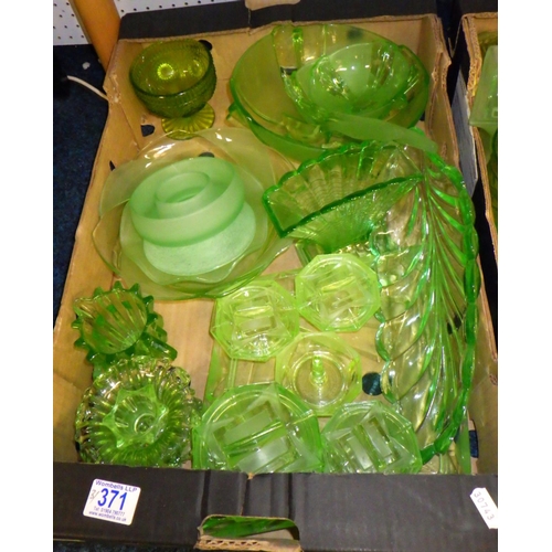 371 - Three boxes of misc green glass