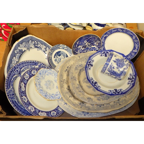 384 - A qty of various blue and white to include meat plates together with misc tea wares, jugs etc AF (3)