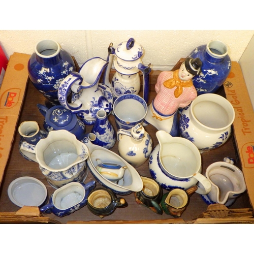 384 - A qty of various blue and white to include meat plates together with misc tea wares, jugs etc AF (3)