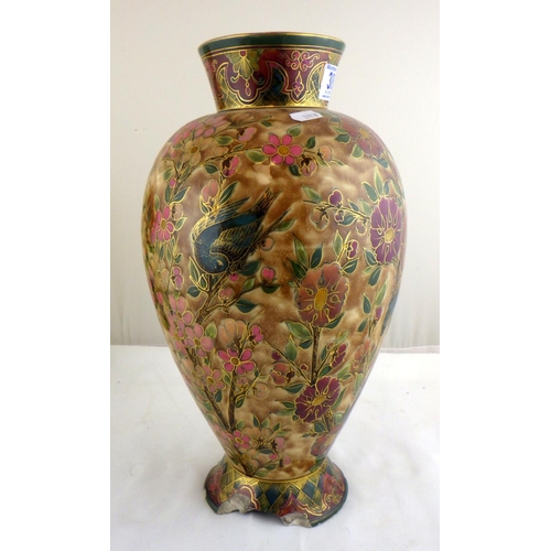 388 - A Zsolnay Pecs pottery vase, early 20th century, of ovoid form with a flared neck and swept foot, de... 