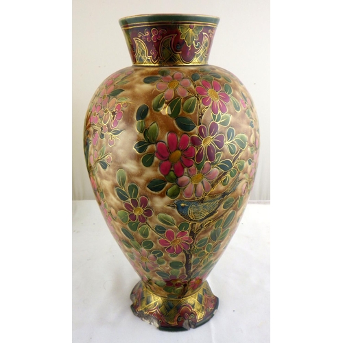 388 - A Zsolnay Pecs pottery vase, early 20th century, of ovoid form with a flared neck and swept foot, de... 