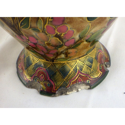 388 - A Zsolnay Pecs pottery vase, early 20th century, of ovoid form with a flared neck and swept foot, de... 