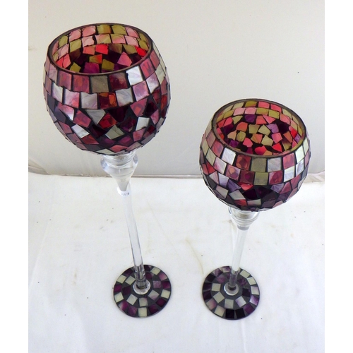 390 - Two large mosaic stemmed glasses 50 & 40cm tall